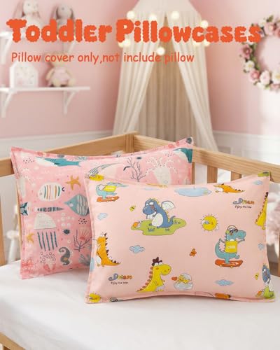 Image of ALVABABY Toddler Pillowcases 2 Pack Organic Cotton Fit 13 inchx 18 inch or 12 inchx16 inch Kids Pillow Cover Envelope for Girl Boy Travel(Pillowcase Only)