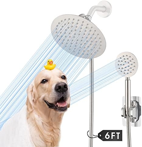 PROOX All Metal Round Shower Head with Handheld, High Pressure 8'' Stainless Steel Rain Shower Head Combo with 72 inch Extra Long Flexible Hose & Smooth 3-Way Diverter - Brushed Nickel