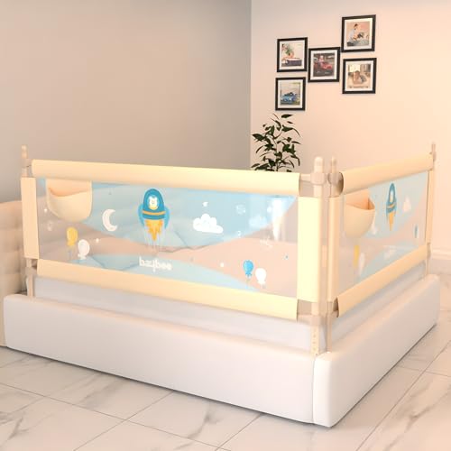 Image of BAYBEE Baby Bed Rails Guard (180x63 cm), Bedrail for Baby Kids Safety, Portable Bed Rail Falling Protector Fence with Adjustable Height, Foldable Bed Rails for Newborn Baby Kids, Pack of 2 (Beige)