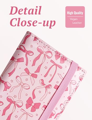 Image of Yarnic Checkbook Cover for Personal Checkbook Holder with Pen Holder & Built-in Clear Plastic Divider for Duplicate Checks (Pink Bow)