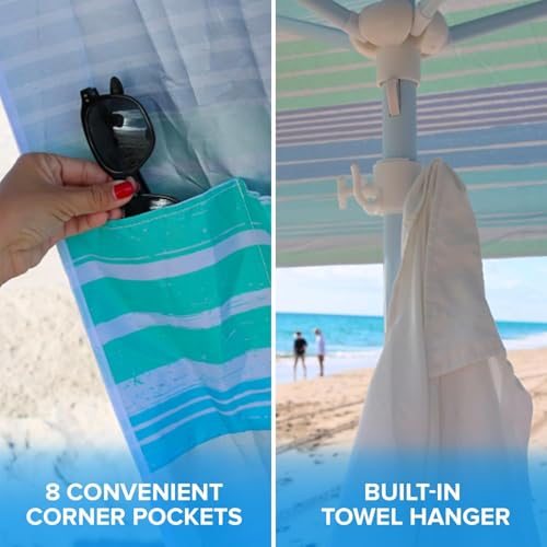 Copa 6x6 Easy Up Beach Cabana - Beach Tent Sun Shelter with Privacy Wall, Beach Canopy includes Umbrella Table Tray, Towel hanger, and Sand Anchor Beach Shade (Flowers)