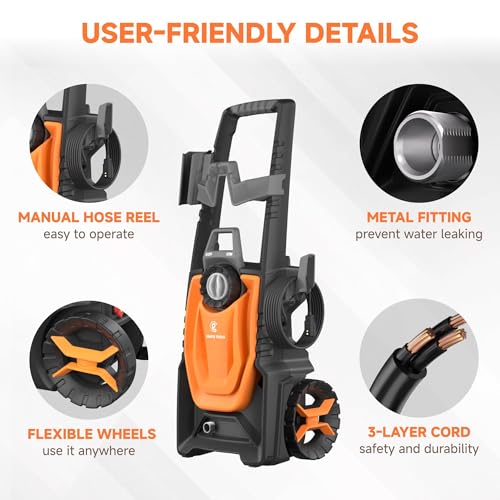Image of Giraffe Tools Electric Pressure Washer, 2400 PSI 2.3 GPM with 4 Quick-Connect Nozzles, 20FT Hose & Foam Cannon, Powerful Washer for Cars /Road /Driveways /Fences