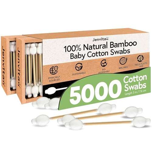 Jenvita 100% Bamboo Cotton Swabs for Ears, 5000 Pack, Double-Tipped