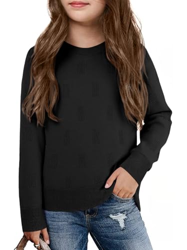Image of Haloumoning Girls Knit Sweaters Casual Long Sleeve Textured Pullover Tops Kids Loose Fit Comfy Fall Clothes 5-14 Years