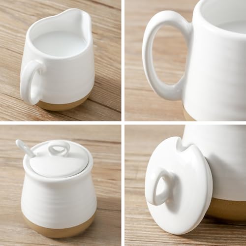 glowworm Sugar and Creamer Set, Vintage Porcelain Pitcher Creamer Sugar Bowl with Lid, 11 Ounce Sugar Bowl, 10 Ounce Cream Pitcher, Dishwasher Safe, White