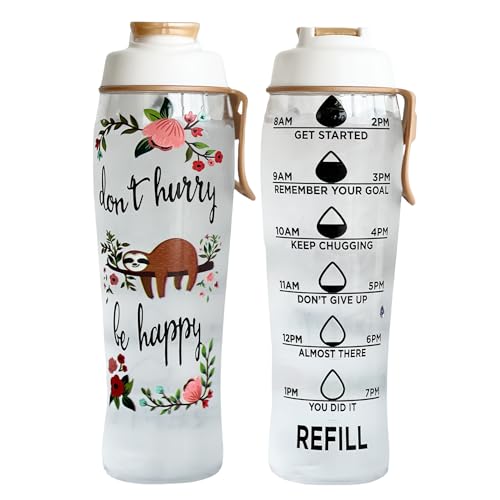 Water Bottles with Times To Drink | Motivational Water Bottle with Time Marker | BPA Free Gym Water Bottle with Chug Cap & Carry Loop | Gym Water Bottles for Women | Sloth Water Bottle | Cute Sloths