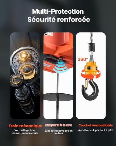 VEVOR Palan Électrique Portable 3 en 1 Treuil Électrique 700 kg Treuil Levage 1500 W pour Usine Entrepôt Garage, Hauteur Levage 7,6 m Vitesse 5 m/min, Commande Manuelle Télécommande Filaire sans Fil – vue 3