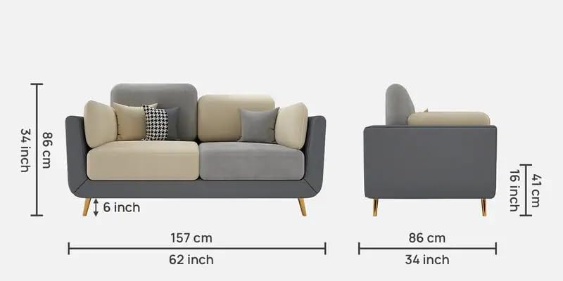 Image of Polyester Velvet Contemperory Sofa Set with Cushion Chaise Lounge, Sectional Sofa Perfect for Your Living Room,Guests Room & Office. (Grey & Beige, 2 Seater)