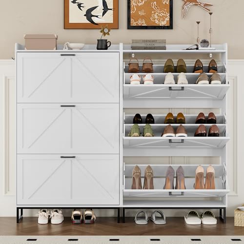 BORNOON-Shoe-Cabinet-with-3-Flip-Drawers-Narrow-Shoe-Storage-Cabinet-Organizer-Wooden-Freestanding-Shoe-Rack-Hidden-Slim-Shoes-Storage-Cabinet-for-Entryway-Hallway-Living-Room-Bedroom