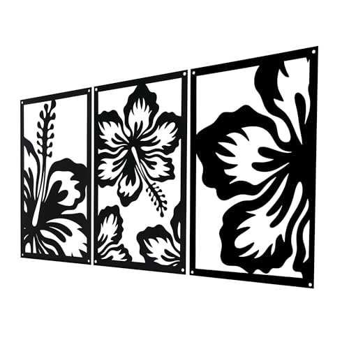 Black Metal Wall Art Set of 3, Elegant Floral Wall Decor with 3D Effect, Water-Resistant Modern Flower Silhouette Sculpture for Living Room, Bedroom, Bathroom and Office (Flower, 17 x 12 in) - Image 3