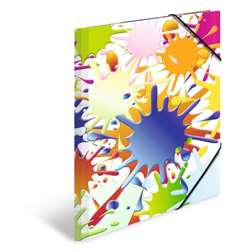 HERMA Carpeta A3 con manchas de color, carpeta para niños con tensor de esquinas de cartón con diseño artístico, goma elástica, solapas interiores e impresión interior para niños y niñas