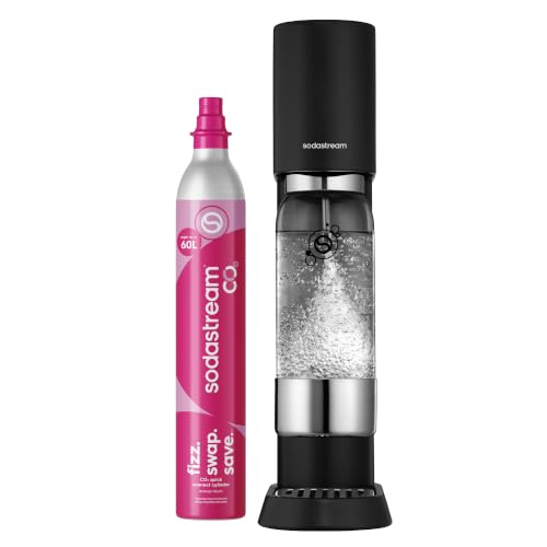 Sodastream ENSO Wassersprudler Edelstahl Wassersprudler mit Quick Connect CO2-System inkl. 1 CO2-Zylinder für bis zu 60L Sprudelwasser und 1 ENSO Sprudlerflasche Sprudelwasser Maschine Schwarz