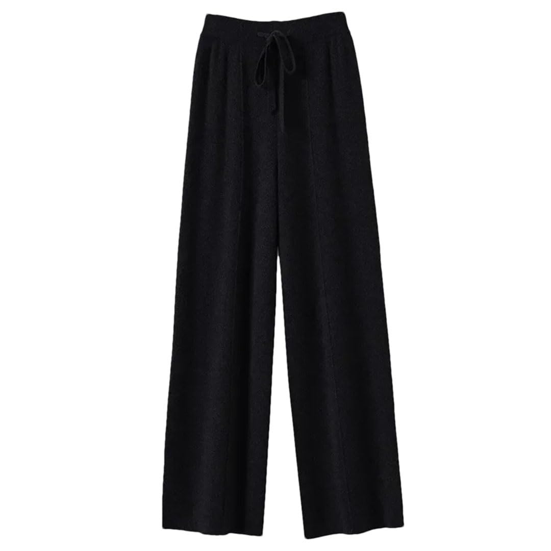 Womens High Waisted Warm Knitted Wide Leg Straight Leg Pants Solid Color Loose Wide Leg Pants