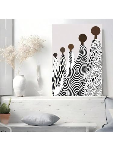 Toile africaine noir et blanc petit format 21x30 cm prête à suspendre