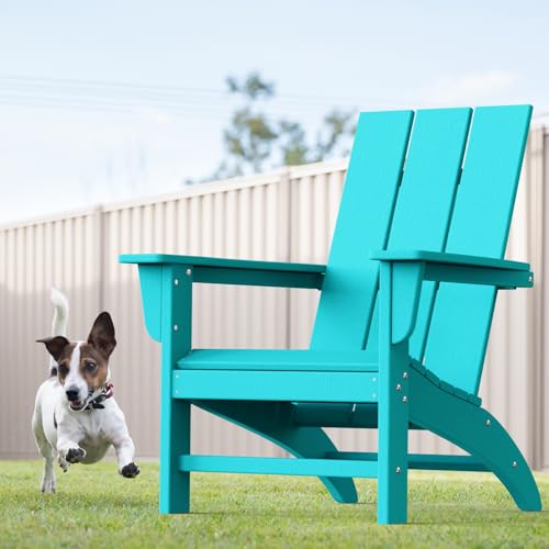Modern Adirondack Chairs Set of 4, HDPE Plastic Patio Chairs for All Weather, Fire Pit Chair, Outdoor Lawn Chairs for Deck, Porch, Backyard, Garden, Aruba Blue