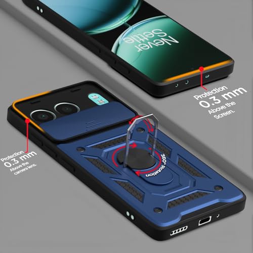Image of Pikkme D10 Tough Armor Bumper Case | 360 Protection Case | Sliding Camera Shield Cover & Ring Holder Stand Back Cover for OnePlus Nord 4 5G (Blue)