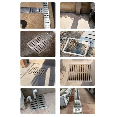 Rejilla de Drenaje de Acero Inoxidable 304 con Marco,Rejilla de Rejillas de alcantarillado cuadradas,Colador de Drenaje de Piso de Garaje, Lavabo de Drenaje de canalón de jardín