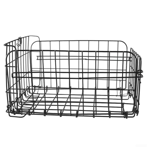 Cesta de acero plegable para cesta de bicicleta para estante delantero o trasero, cesta de carga plegable compacta con fácil almacenamiento, 37 cm x 20 cm x 27 cm, color negro