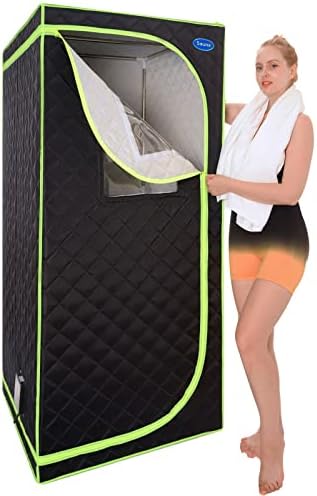 Kanlanth Portable Infrared Sauna for Home Spa | Full Size 1 Person Sauna | Full Body Far Infrared Sauna Tent | with Heating Foot Pad, Portable Chair, (L31.5 x W31.5 x H68.9, Green)