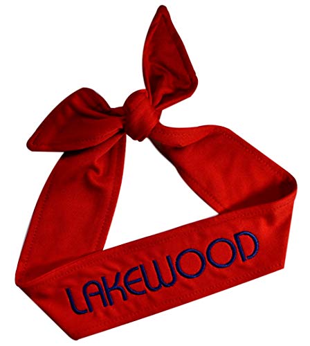 Funny Girl Designs Embroidered Tie Back Sweat Wicking Sport Headband with Your Custom Text - Personalize with Your Team Name (RED TIE Back)