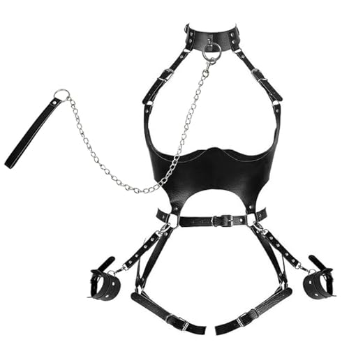 Cintura nera regolabile con cinturini da polso e giarrettiera