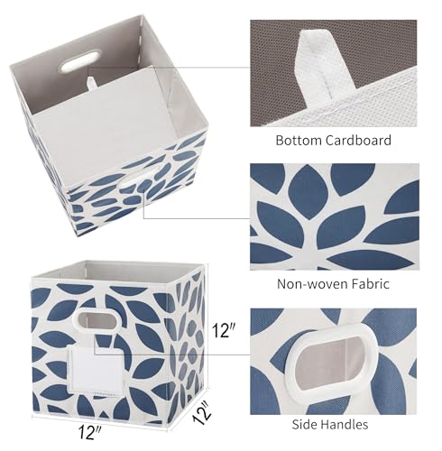 Image of MAX Houser Fabric Storage Bins Cubes Baskets Containers with Dual Plastic Handles for Home Closet Bedroom Drawers Organizers, Foldable, Set of 6 (Blue)
