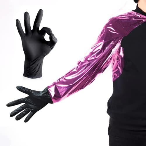 Meiweistar Hunting Field Dressing Gloves, Deer Gutting Cleaning, Vet Insemination Rectal Gloves， Extra Long Full Arm, 50 Long Plastic Gloves Disposable and 50 Disposable Short Gloves.