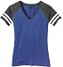 Joe's USA(tm) Ladies Distressed Retro V-Neck T-Shirt-Royal Charcoal-L