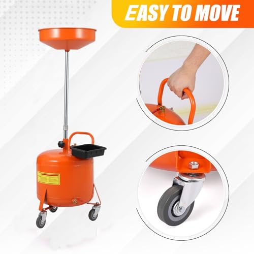 Waste Oil Drain Tank, 8 Gallon Portable Oil Drain Container, Air Operated Drainage Fluid Fuel Transfer Drainage with Adjustable Funnel Height, Waste Oil Change Tank with 360° Wheels & Toolbox