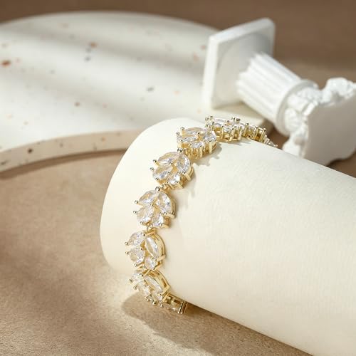 Crysdue Cubic Zirconia Wedding Bridal Bracelet, Sparkly Marquise Teardrop Cluster Tennis Bracelets for Prom Clear Gold-Tone by Crysdue - Used condition - Image 5