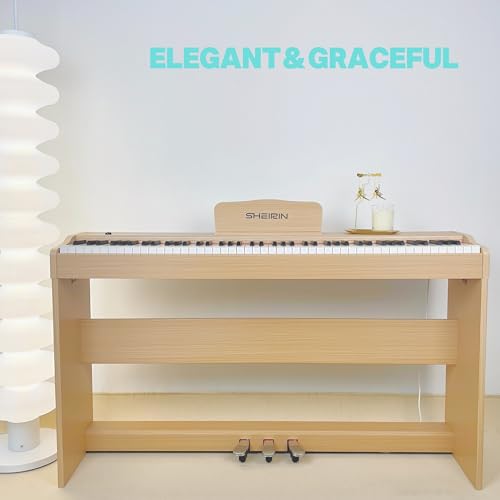 Sheirin Digital Piano Fully Weighted Keyboard 88 Keys Upright Acoustic Hammer Action Electric Stand Pedal Beginners Instrument SR-EH80