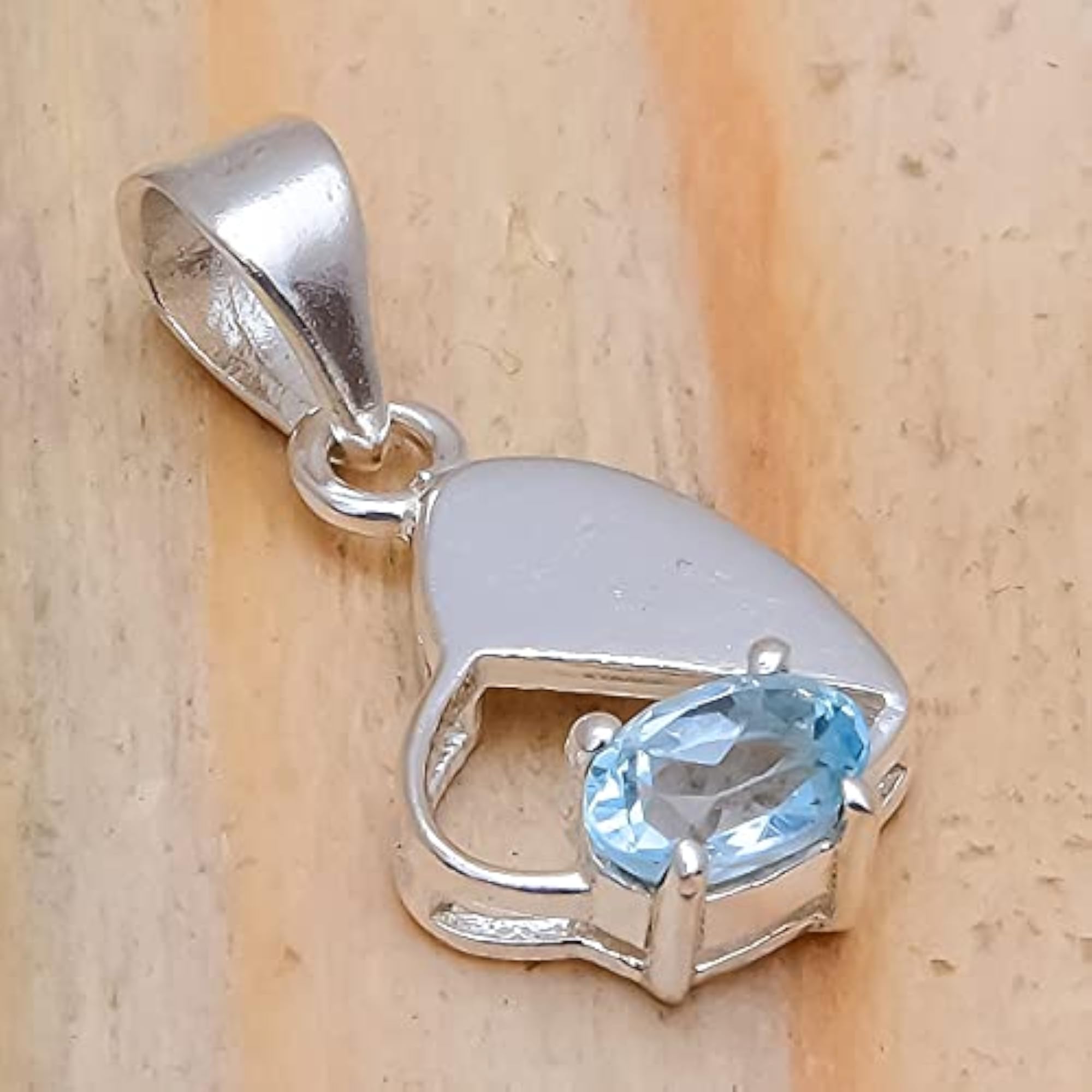 Blue Topaz Natural Gemstone 925 Sterling Silver Pendant