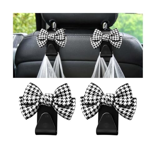 Mandark 2PCS Car Seat Headrest Hooks, Cute Bow Vehicle Hooks for Purses and Bags, Automotive Purse Hook Hanger Interior Decoration Accessories, Universal for SUV, Sedan, Truck (Black/Small)