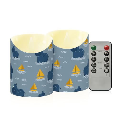 Indoor Decor Fake Candles Set of 2 Funny Hippo Ocean Gray Reusable Battery Operated Fake Candles for Dining Table