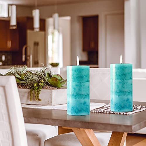 Flavcharm Pillar Candles Scented, Ocean Breeze Scented Candles, 3 Pack Teal Candles 3X6 Inch Long-Lasting Clean Burning Candles, Turquoise Candles For Home Décor, Bathroom, Wedding Decorations #TOP6
