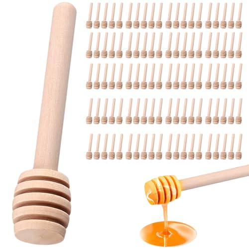 PUCSIQ Lot de 100 agitateurs à Miel en Bois de 8 cm, Mini cuillères à Miel, bâtonnets mélangeurs pour Pot à Miel, bruine, Collecte de Miel