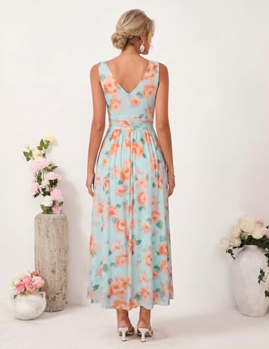 Image of GRACE KARIN Women's Summer Sleeveless Floral Maxi Dress V Neck Formal Wedding Guest Dress A Line Beach Vacation Clothes