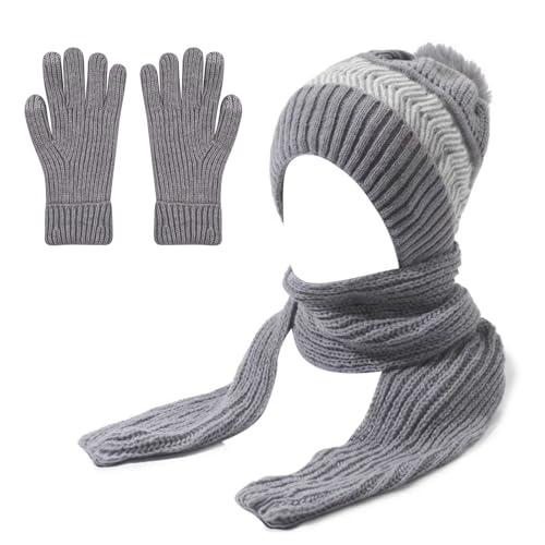 Christmas gifts,Christmas party decorations,winter beanie hat scarf gloves set for women,Women's Hat, Scarf, and Touchscreen Gloves Set for Cold Weather (Gray)
