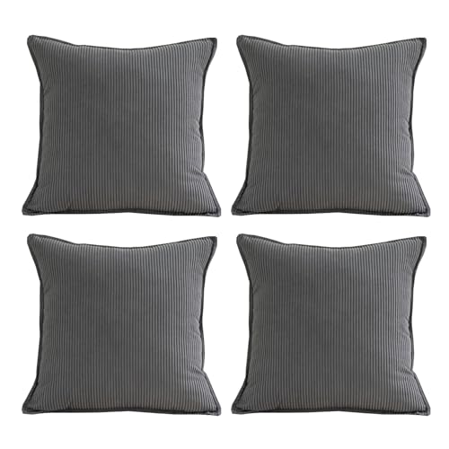Image of JOSVRAC Grey Corduroy Cushion 55 x 55cm set of 4 Square stripes Throw Pillow Case Set Dark gray Cushion Covers for Living Room Sofa Bed Bedroom Home Decor Garden ornament Cushion Couch pillowcase