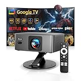 Videoprojecteur 4K【2026 Google TV/1er Mini Ultra Courte】 Retroprojecteur Apps Officiell, AutoFocus/Keystone 1080P,1600 ANSI Contrôle Vocal, WiFi6 Bluetooth5.4,Jimveo Projecteur Video Home Cinéma