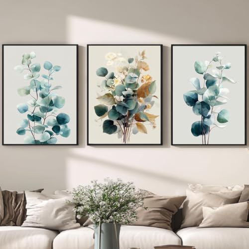 Impression sur toile eucalyptus haute définition triptyque botanique mural premium 3x40x60cm