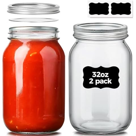 ComSaf 32 oz Wide Mouth Mason Jars with Lids Cover