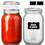 ComSaf Wide Mouth Mason Jars 32 oz with Lids 2 Pcs, Quart Mason Jars with Seal Band, Large Glass Jars, Large Canning Containers for Pickles, Jams, Sauces, Salsa, Sourdough, Salad, Suntea, Food Storage