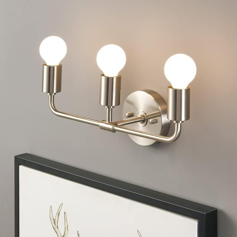 Image of Home Decor 3-Light Wall Sconce - Modern Minimalist Bathroom Vanity Hallway Lighting - Industrial Exposed Bulb Wall Lamp Fixture - Silver - 15.9 x 6.5 x 5.7 Inches