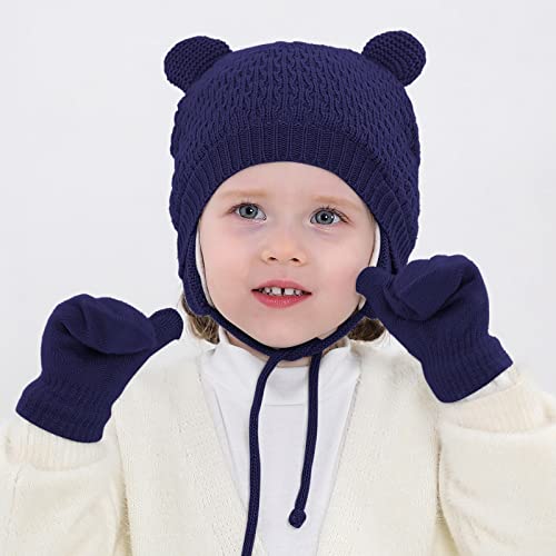 Baby Boys Girls Fishing Sun Hat Gloves Set Winter Hat Baby Woolen Knitted Hat Children's Baby Care (Navy, One Size) #TOP1