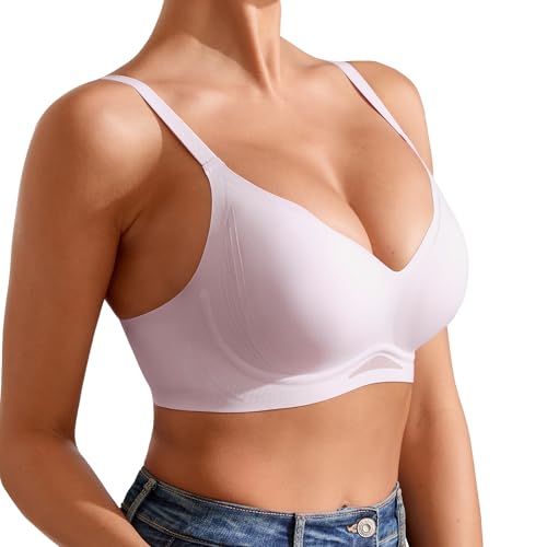 DEANGELMON Scalloped V Neck Wireless Bras for Women Seamless No Underwire Full Coverage Push Up Bras Soft Comfort Bralettes