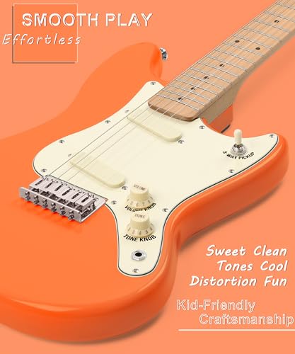 Image of AKLOT Mini Kids Electric Guitar: 3 /4 Size Guitar Kit for Beginners, 1.5in Narrow Neck for Small Hands, Easy to Play, Age 6-12, 36 inch, 10W Amp, Gig Bag, Strap, Cable, Picks & Lesson Book(Orange)