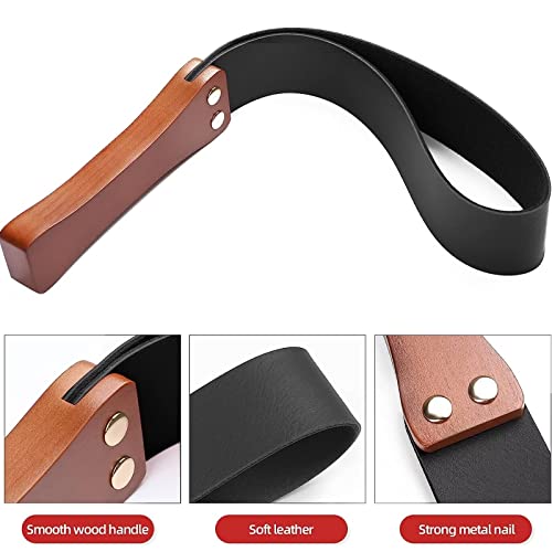 OUBFUUY Leather Paddle with Anti-Slip Wooden Handle, Riding Crop for Horses, 19'' Equestrianism Crops, black - Image 3