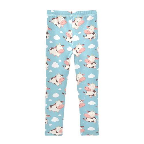 Wusikd Little Cow Clouds Girls' Leggings Toddler Doodles Blue Sky Kids Yoga Pants Dance Active Tights 4T2