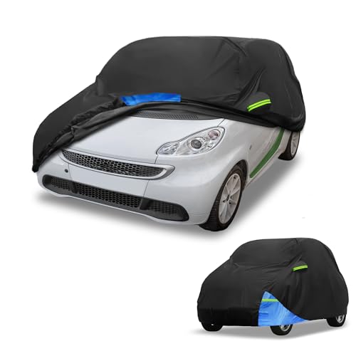 Image of Car Cover Waterproof All Weather 210D, UV Sun Rain Protection, for Smart Fortwo with Left Side Zipper, Black & Blue